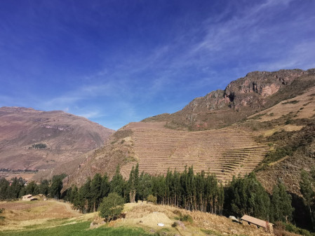 The tour starts in the sacred valley near Cusco (here the Inca ruins of Pisac)