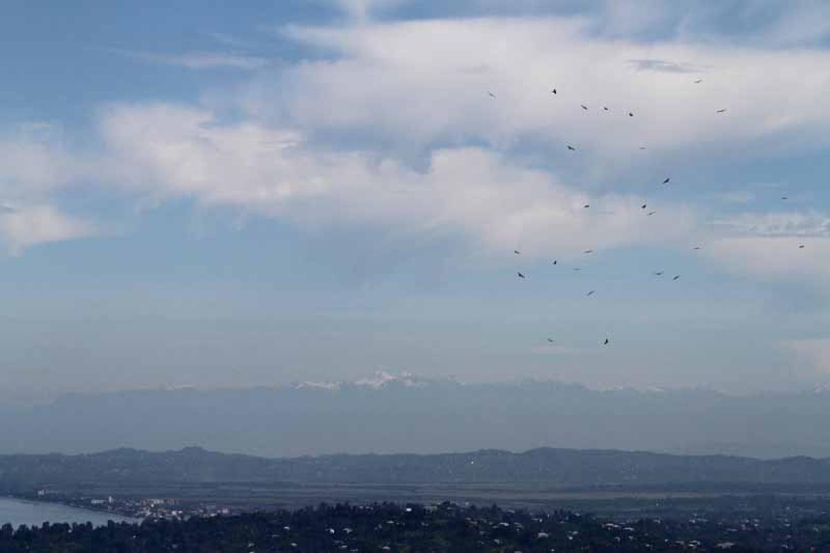 ...with spectacular views over the coastal plain to the Greater Caucasus.
