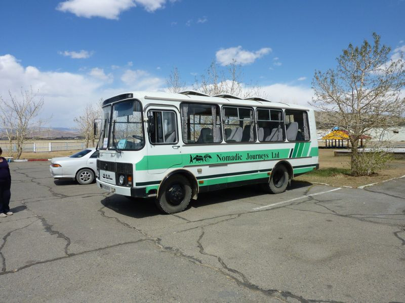 Our transport is an elderly Russian bus that’s just perfect for the conditions we’ll face.  (wr)