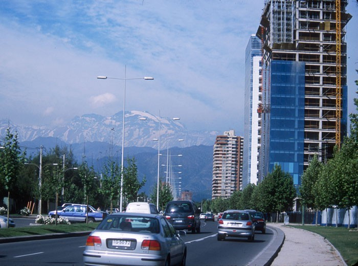 …with Santiago, its eastern skyline defined by the Andes, and… 