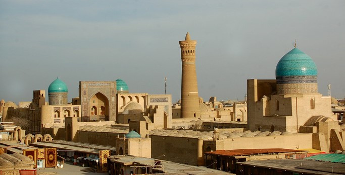 Following the Silk Road we reach the ancient city of Bukhara where the Kalen minaret dominates the skyline