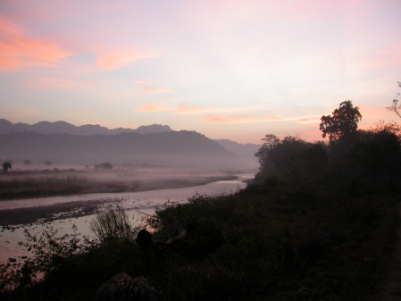 The scenery is wonderful and varied; here sunrise at Corbett National Park&hellip;