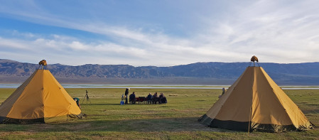...served in some stunning settings, such as here on the shores of Orog Nuur